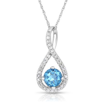 Blue Topaz & Diamond Infinity Drop Pendant in 10k White Gold