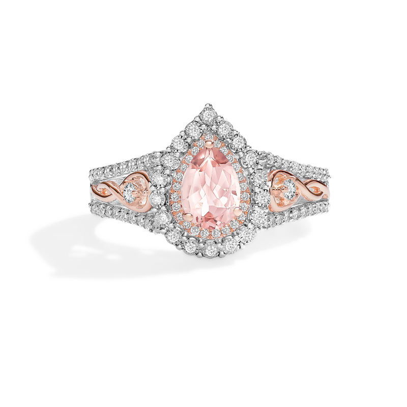 Pear-Shaped Morganite & Diamond Halo Ring in 10k White & Rose Gold image number null