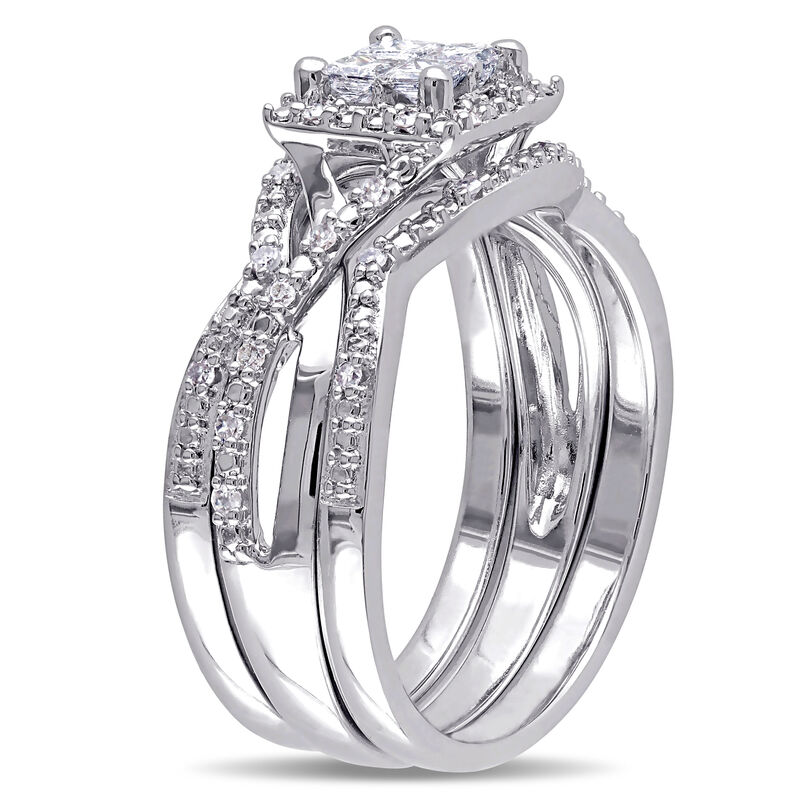 Diamond Princess Quad Halo 1/2ctw. Ring + Band 2-Piece Ring Set in Sterling Silver image number null