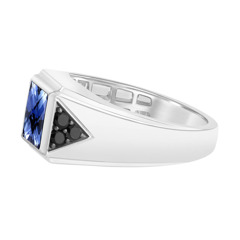 Men's 8mm Created Sapphire & Black Diamond Ring in 10k White Gold image number null