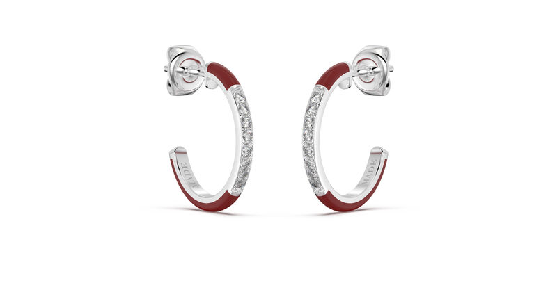 Brilliant-Cut Lab Grown Diamond Red Ceramic Hoop Earrings in Sterling Silver image number null
