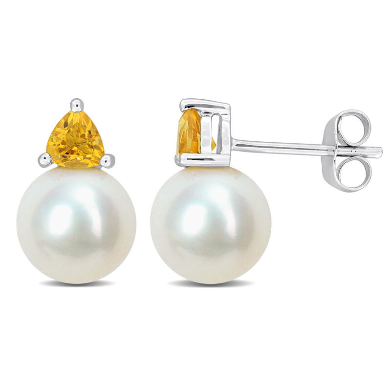 Citrine & Freshwater Cultured Pearl Stud Earrings in 10k White Gold image number null