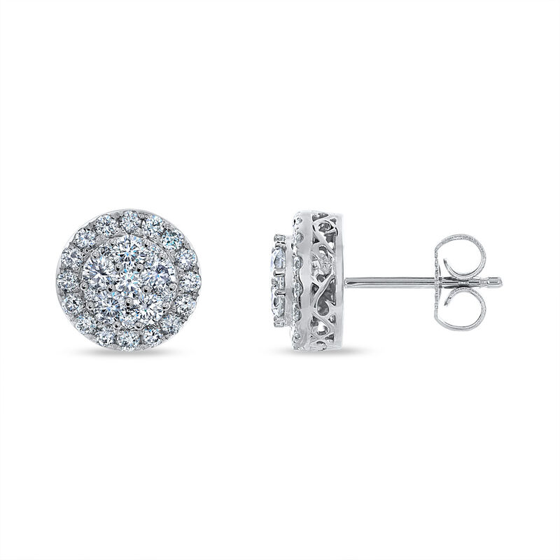 Lab Grown 1ctw. Round Diamond Cluster Stud Earrings in 14k White Gold image number null