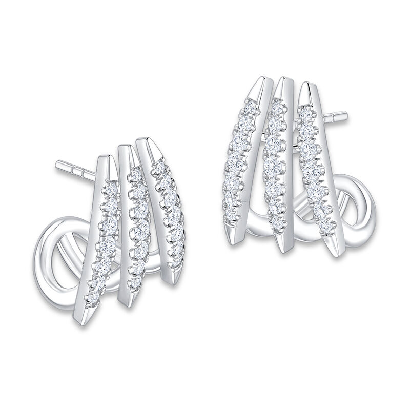 Brilliant-Cut .63ctw. Diamond 3-Row Huggie Fashion Hoops in 10k White Gold image number null
