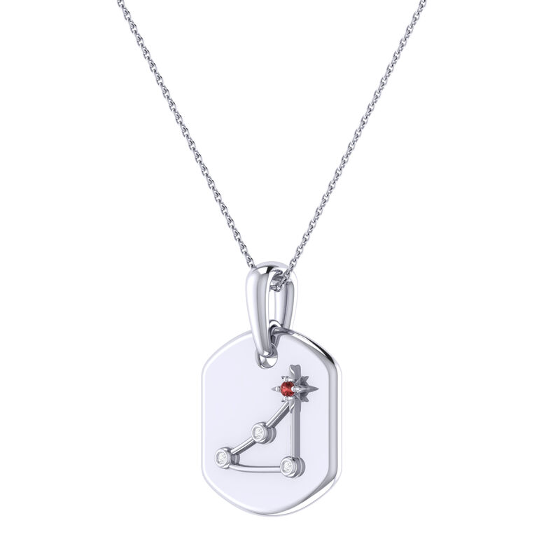 Diamond and Garnet Capricorn Constellation Zodiac Tag Necklace in Sterling Silver image number null