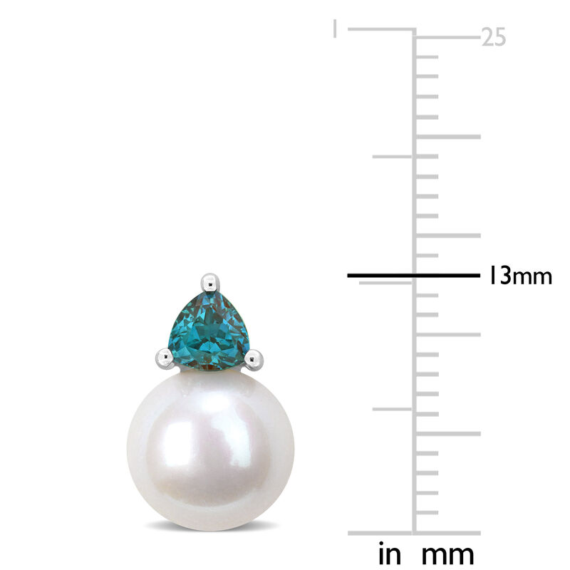 Created Alexandrite & Freshwater Cultured Pearl Stud Earrings in 10k White Gold image number null