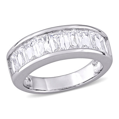 Created White Sapphire Semi-Eternity Anniversary Band in Sterling Silver