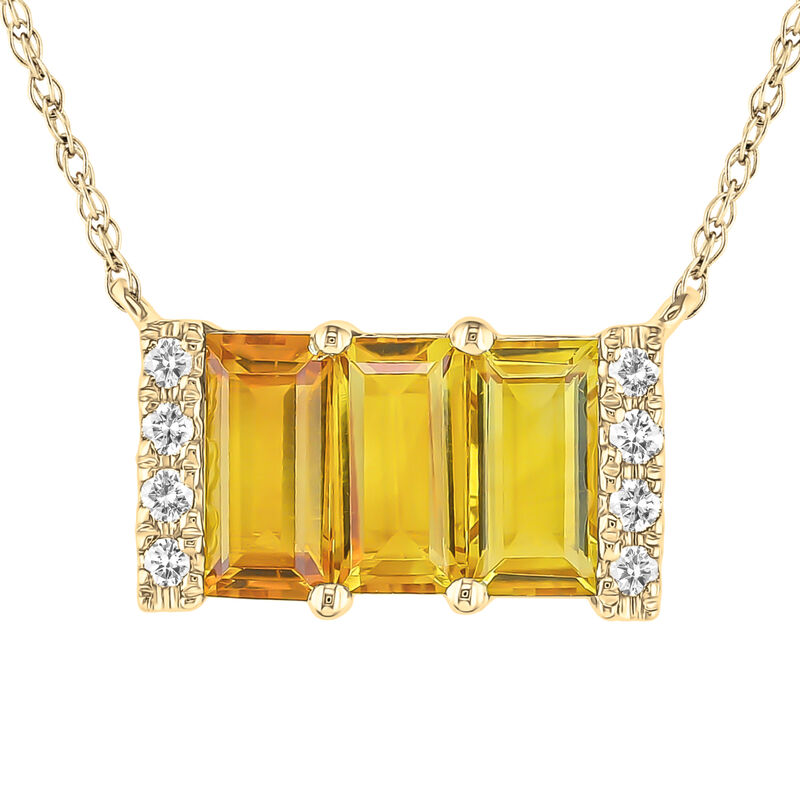 Citrine & Diamond 3 Stone Baguette Necklace in 10k Yellow Gold image number null