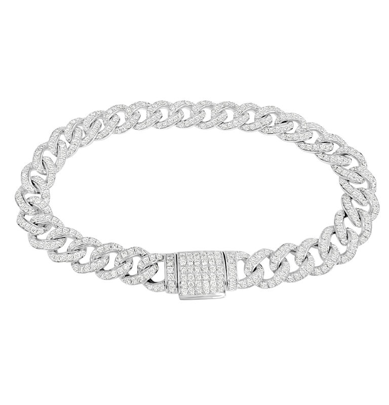 Men's 8" Lab Grown 5.11ctw. Diamond EF VS Cuban Link Bracelet in Sterling Silver image number null