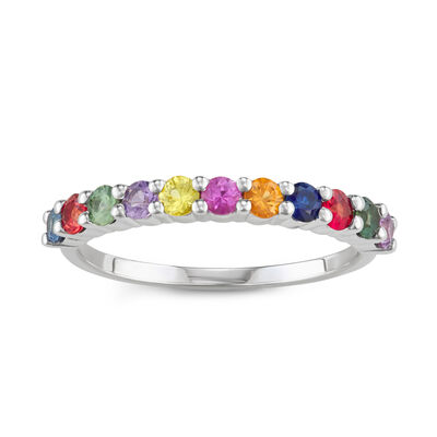 Rainbow Sapphire Stackable Ring in 14k White Gold