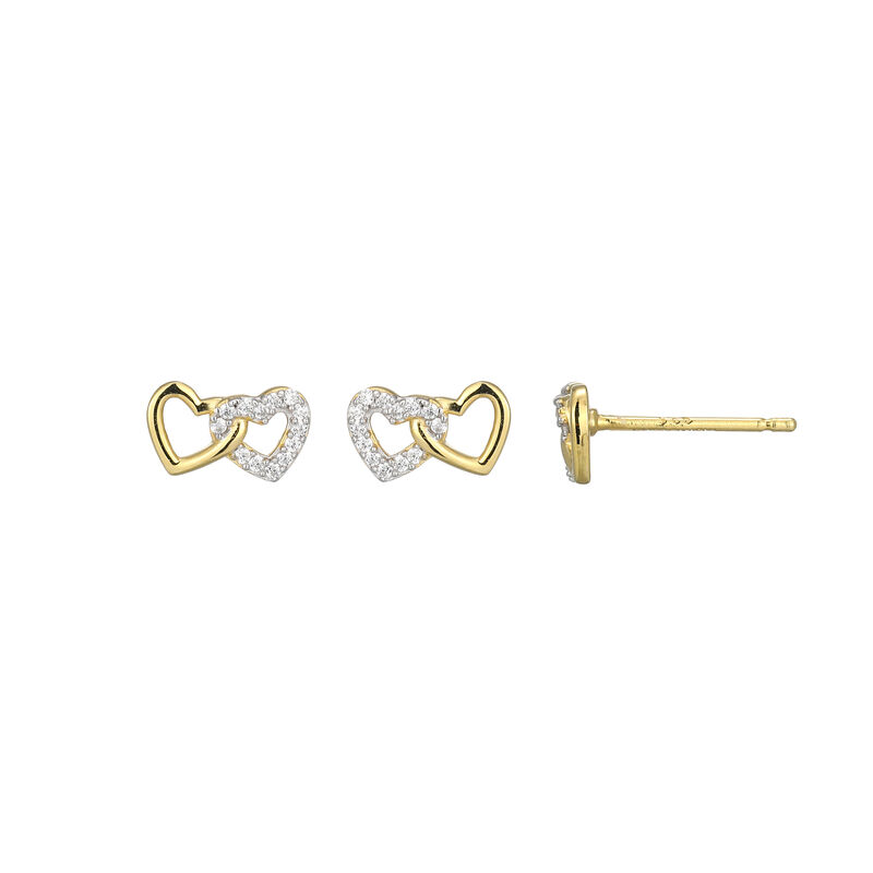 Lab Grown Diamond Double Heart Stud Earrings in Gold Plated Sterling Silver image number null