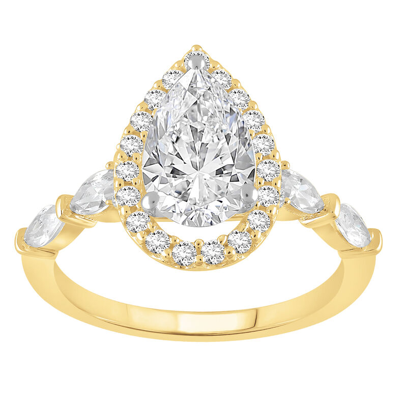 Pear Lab Grown Diamond 2 1/3ctw. Halo Engagement Ring with Marquise and Round Accents in 14k Yellow Gold image number null