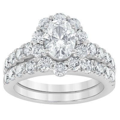 Adalyn. Lab Grown 3ctw. Oval Diamond Halo Ring Set in 14k White Gold
