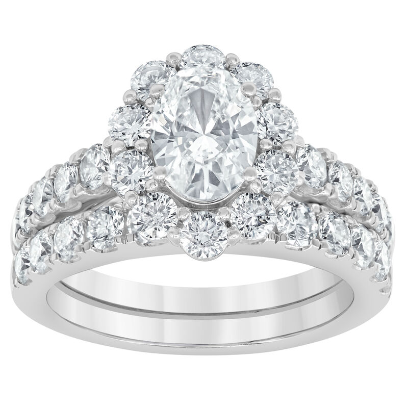 Adalyn. Lab Grown 3ctw. Oval Diamond Halo Ring Set in 14k White Gold image number null