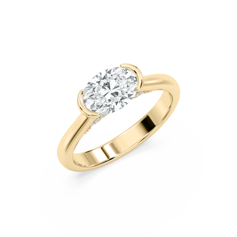 Oval Lab Grown Diamond 1 1/2ctw. East West Diamond Bridge Solitaire Engagement Ring in 14k Yellow Gold image number null