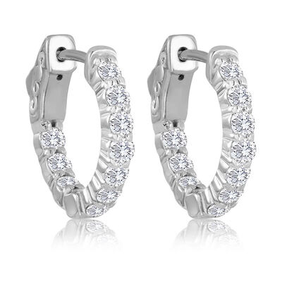 Round Diamond 1ctw. In & Out Hoop Earrings