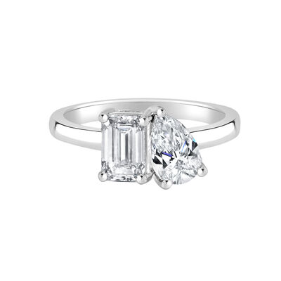 Pear-Shaped & Emerald-Cut Lab Grown 1ctw. Diamond Toi Et Moi Two-Stone Engagement Ring in 14k White Gold