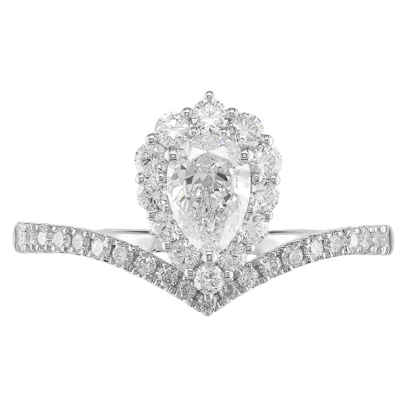 Pear Natural Diamond 3/4ctw. Halo V Shank Engagement Ring in 14k White Gold image number null