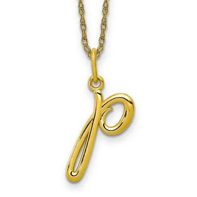 Script P Initial Necklace in 14k Yellow Gold