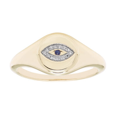 Diamond Evil Eye Signet Ring in 14k Yellow Gold