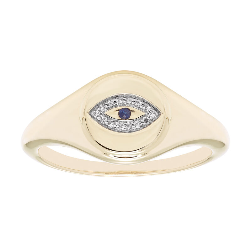 Diamond Evil Eye Signet Ring in 14k Yellow Gold image number null