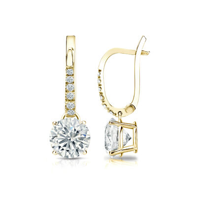 Diamond 1 1/2ctw. 4-Prong Round Drop Earrings in 18k Yellow Gold SI1 Clarity