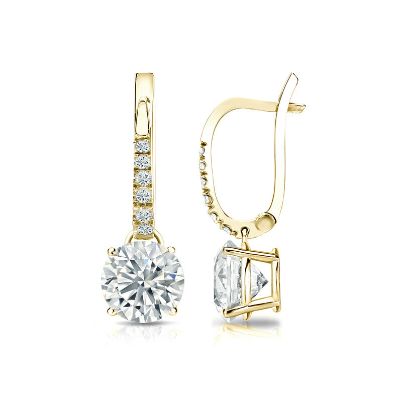 Diamond 1 1/2ctw. 4-Prong Round Drop Earrings in 18k Yellow Gold SI1 Clarity image number null