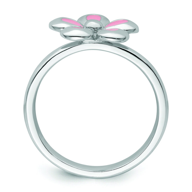 Stackable Pink Enamel Flower Ring in Sterling Silver image number null