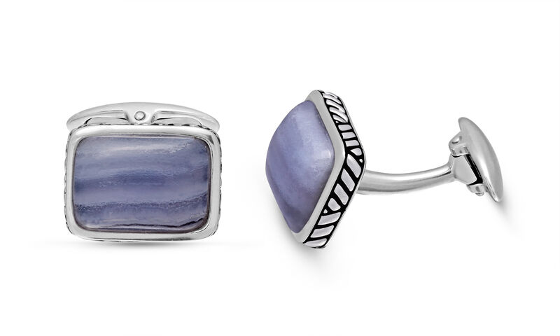 Blue Lace Agate Stone Cufflinks in Sterling Silver & Black Rhodium image number null