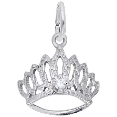 Tiara White Crystal Charm in Sterling Silver