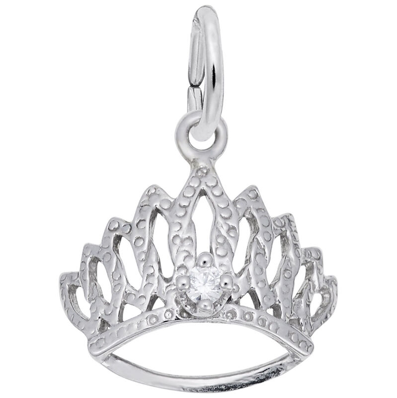 Tiara White Crystal Charm in Sterling Silver image number null