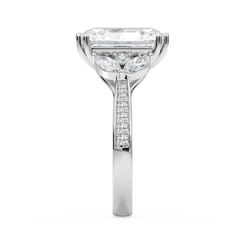 Radiant Lab Grown Diamond 5 3/4ctw. Engagement Ring with Marquise and Round Accents in 14k White Gold image number null