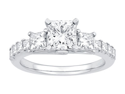 Princess-Cut Lab Grown 1 7/8ctw. Diamond Three Stone Engagement Ring in 14k White Gold
