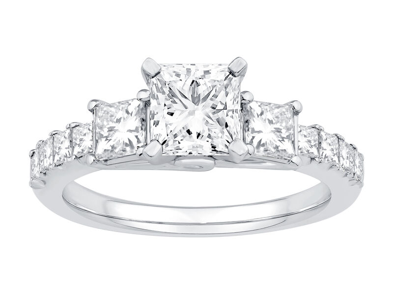 Princess-Cut Lab Grown 1 7/8ctw. Diamond Three Stone Engagement Ring in 14k White Gold image number null