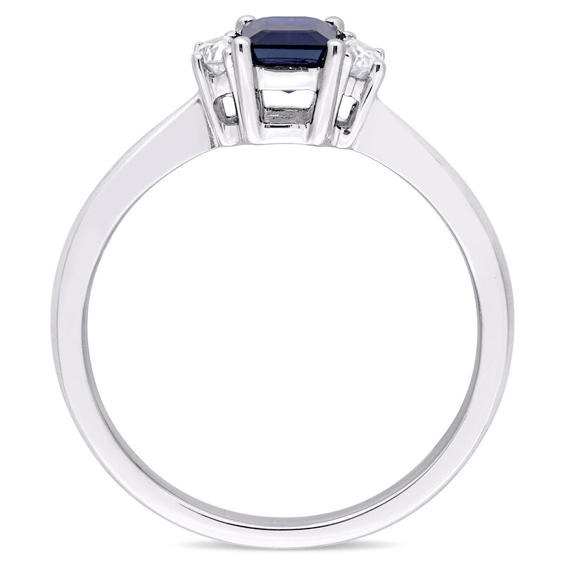 Three-Stone Emerald-Cut & Half Moon Sapphire Engagement Ring in 14k White Gold image number null