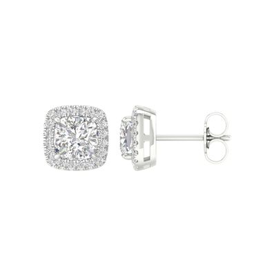 Lab Grown 2.25ctw. Cushion-Cut With Halo Stud Earrings in 14k White Gold