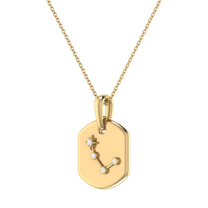 Diamond Aries Constellation Zodiac Tag Necklace in 14k Yellow Gold Plated Sterling Silver image number null
