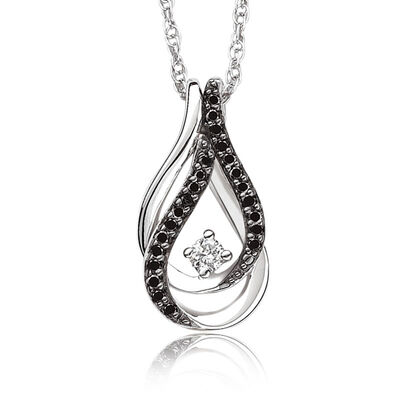 Black & White Diamond Double Loop Pendant in Sterling Silver