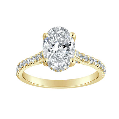 Oval-Cut Lab Grown 2 3/8ctw. Diamond Hidden Halo Cathedral Engagement Ring in 14k Yellow Gold