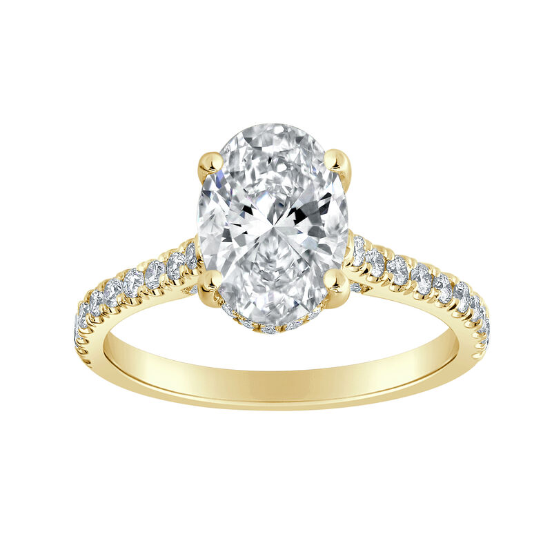 Oval-Cut Lab Grown 2 3/8ctw. Diamond Hidden Halo Cathedral Engagement Ring in 14k Yellow Gold image number null