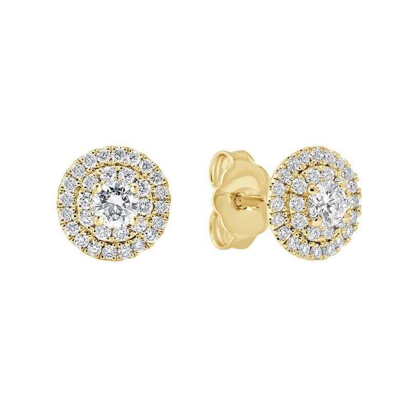 Lab Grown Diamond 1/2ctw. Double Halo Stud Earrings in 14k Yellow Gold image number null