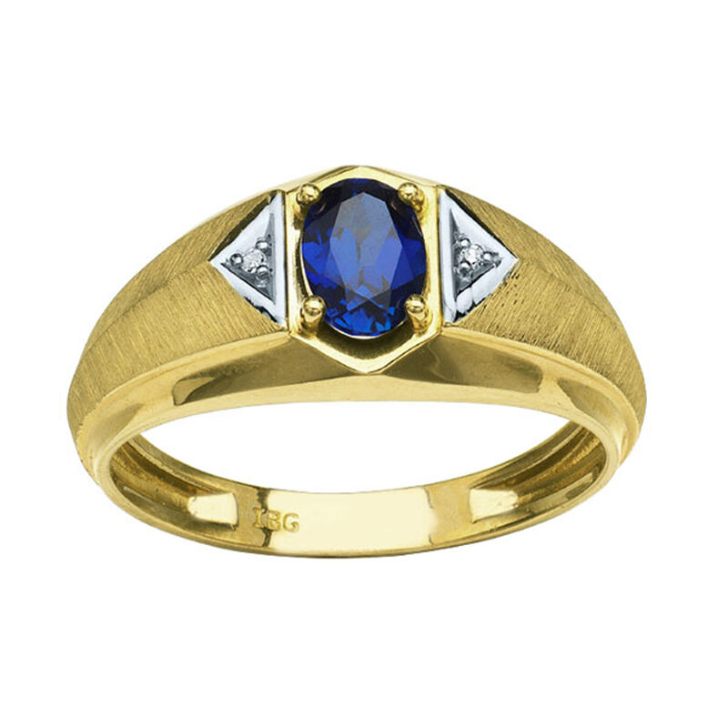 IBGoodman 10k Yellow Gold Created Oval Center Sapphire & Diamond Ring image number null
