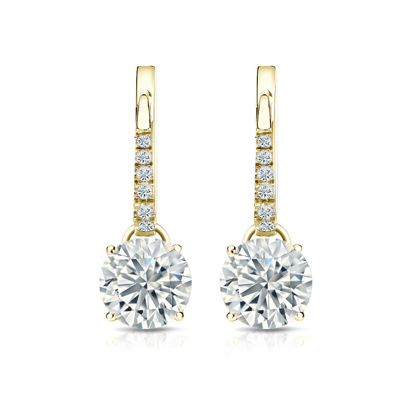 Diamond 2ctw. 4-Prong Round Drop Earrings in 14k Yellow Gold SI2 Clarity image number null