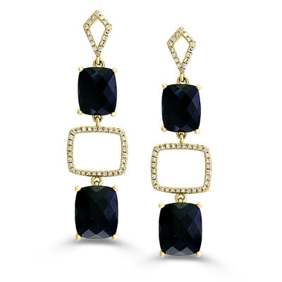 EFFY Onyx & Diamond Dangle Earrings in 14k Yellow Gold