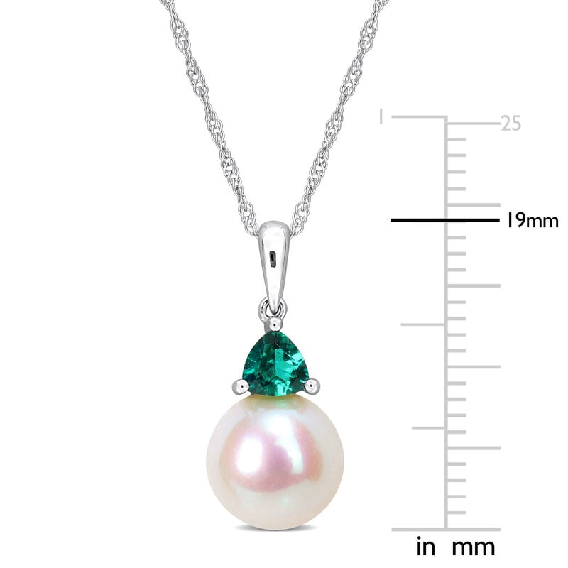Created Emerald & Freshwater Cultured Pearl Necklace in 10k White Gold image number null