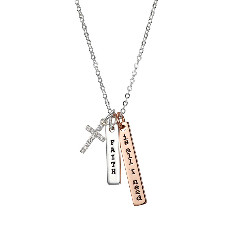 Cross Pendant with Crystal and Faith Message in Silver Plated Two-Tone image number null