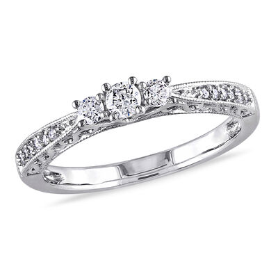 3-Stone Round Cut Diamond Promise Ring 1/4ctw. in 10k White Gold