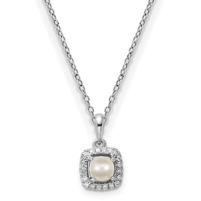 Cushion-Cut Freshwater Pearl & Diamond Halo Pendant in Sterling Silver