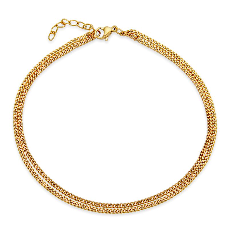 Double Layer Curb Chain Anklet in Gold Plated Stainless Steel image number null