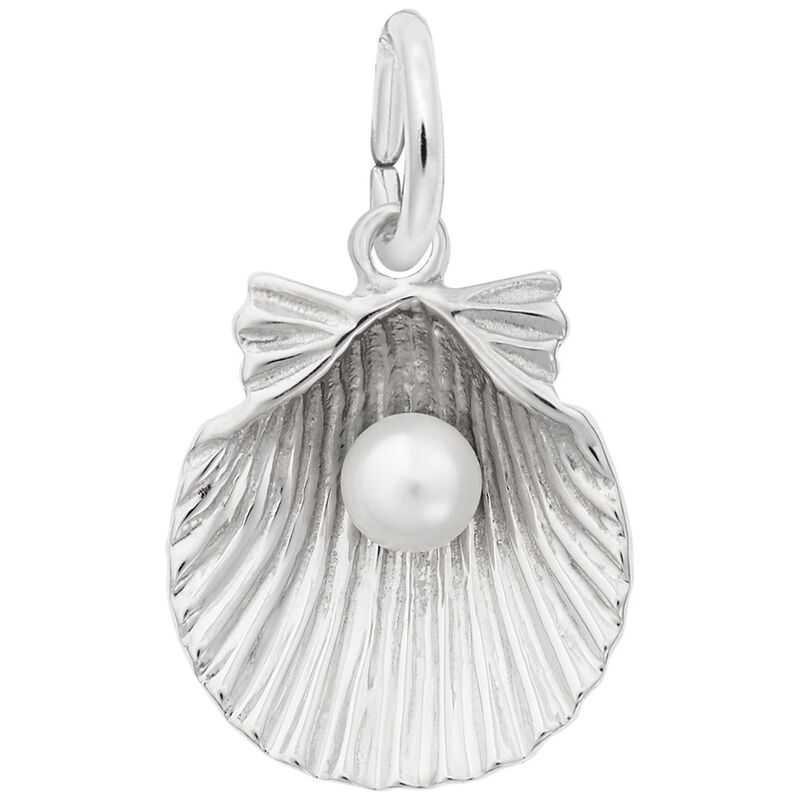 Shell Pearl Charm in 14K White Gold image number null